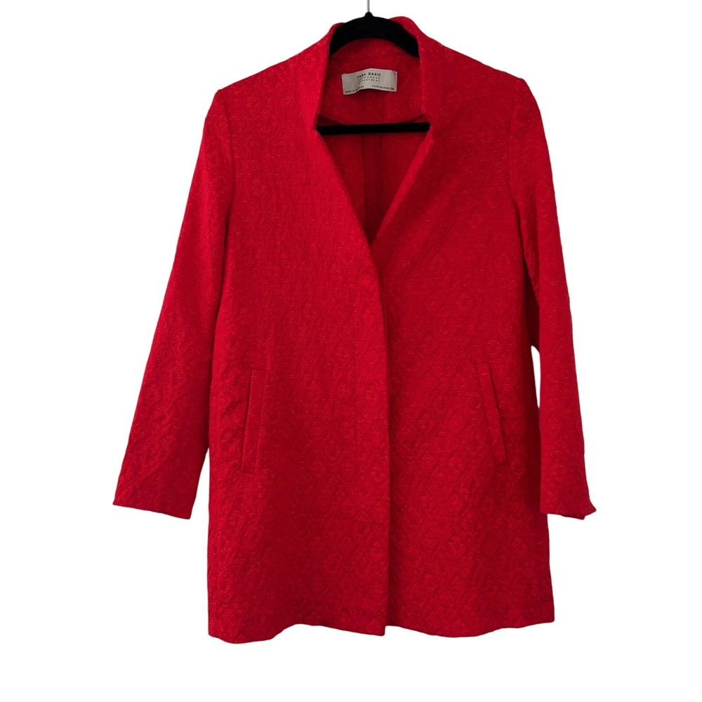 Zara Basic Red Textured Outerwear Department Blazer Coat Size XS S‎ M